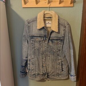 Hollister Blue Denim Jacket with Cream Sherpa Collar